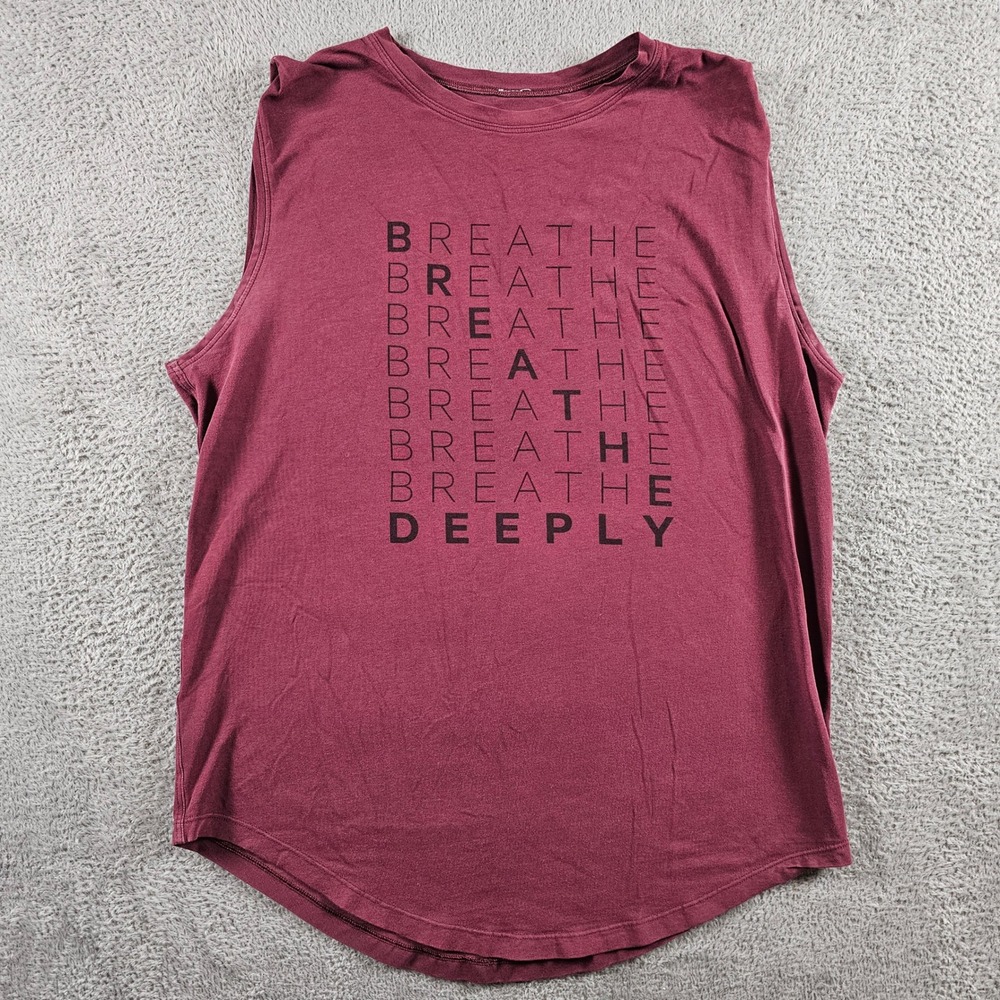 Lululemon Breathe Deeply Muscle Tank Top Burgundy Sleeveless Graphic Tee L